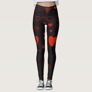 Cute Heart Modern Red Leggings