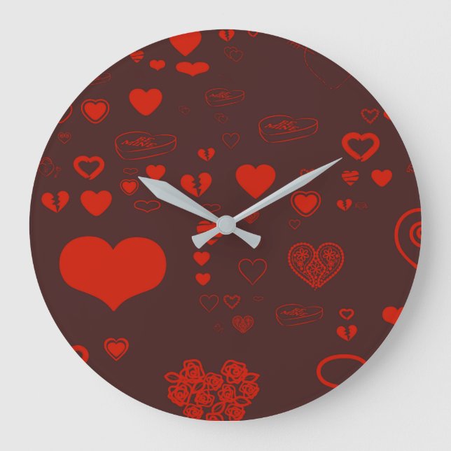 Cute Heart Modern Red Pattern Large Clock (Front)