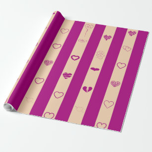 Cute Heart Modern Royal Fuchsia Stripe Wrapping Paper