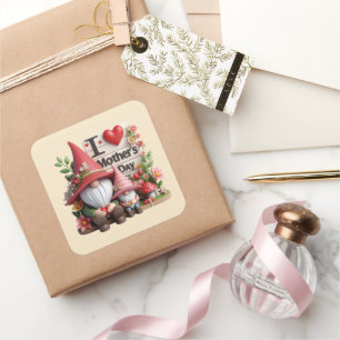 Cute heart Mother's Day gnome Square Sticker