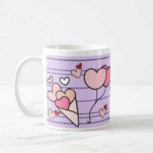 Cute Heart Motifs on Purple Coffee Mug