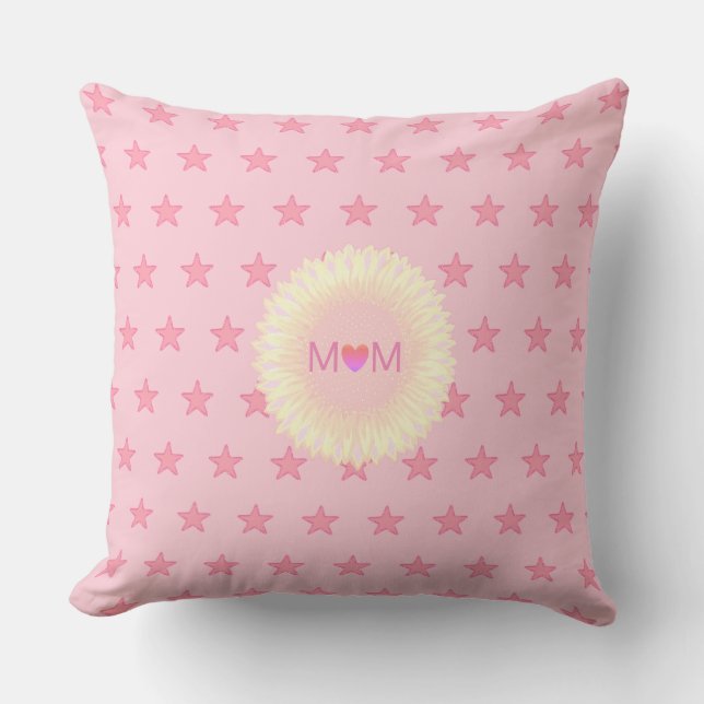 Cute Heart Mum & Stars on Pink Cushion (Front)