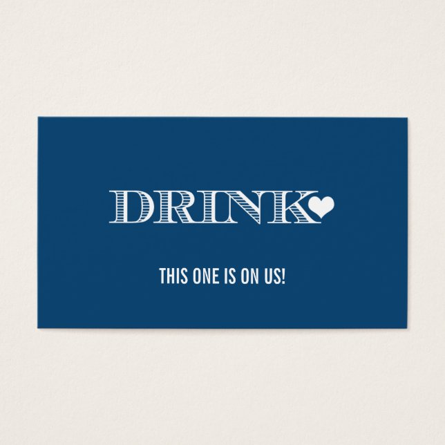 Cute Heart Navy Wedding Drink Ticket (Front)