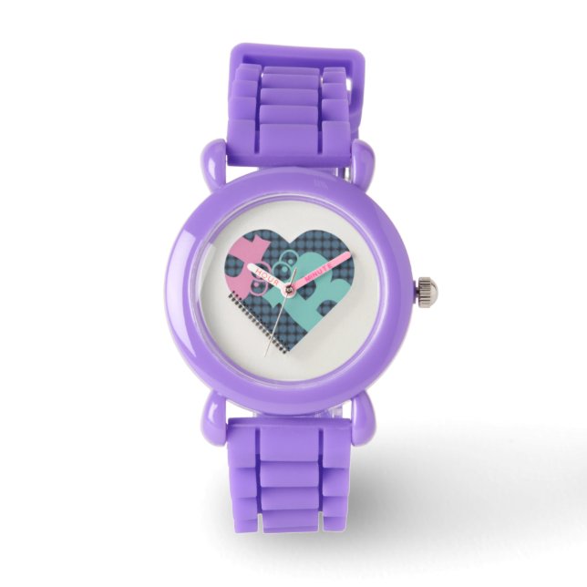 Cute Heart Notebook Blue Red Glitter MODERN eWatch Watch (Front)