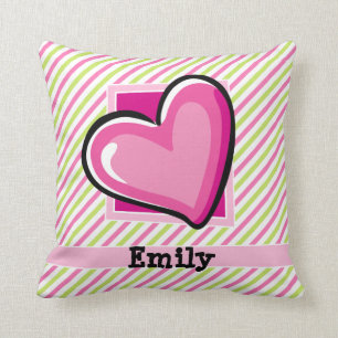 Cute Heart on Pink & Lime Green Stripes Cushion