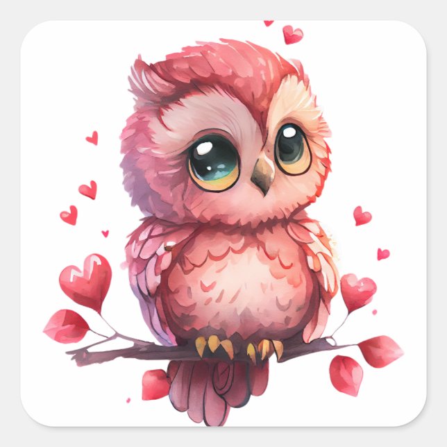 Cute Heart Owl Valentine Square Sticker (Front)