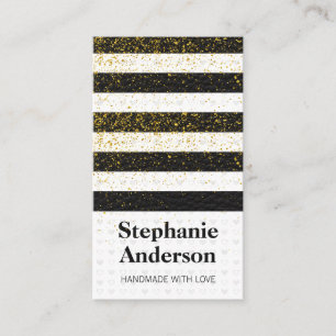 Cute Heart Pattern Leather Stripes Gold Speckles Business Card