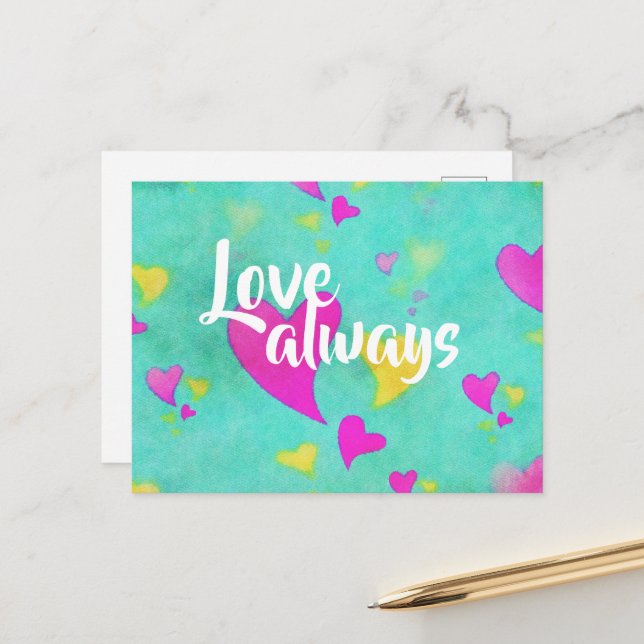 Cute Heart Pattern Love Always Valentine Postcard (Front/Back In Situ)