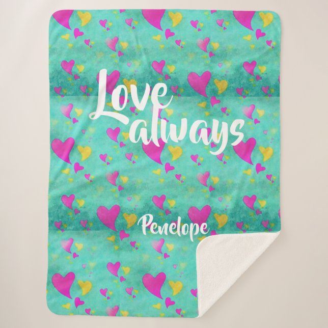 Cute Heart Pattern Love Always Your Name Valentine Sherpa Blanket (Front)