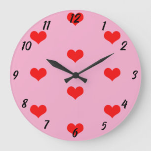 Cute Heart Pattern Red Custom Pink Valentines Day Large Clock