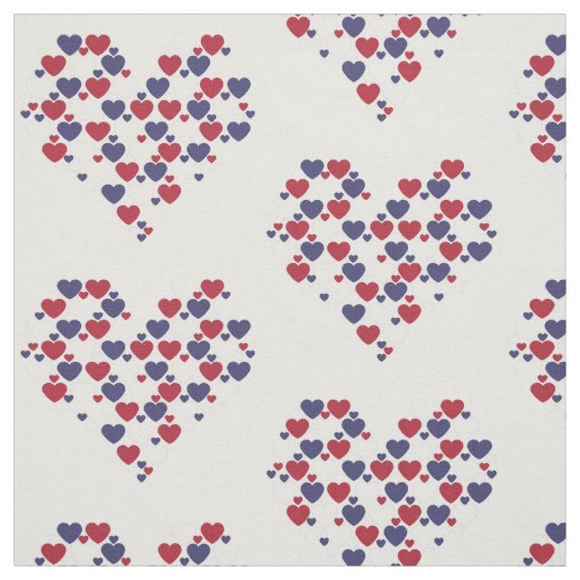 Cute Heart Pattern Red White Blue Fabric (Swatch)
