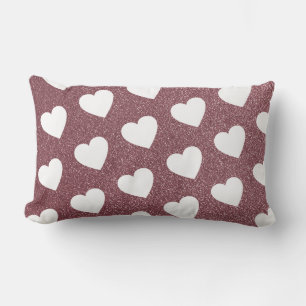 Cute Heart Pattern Rose Gold Glitter Lumbar Cushion