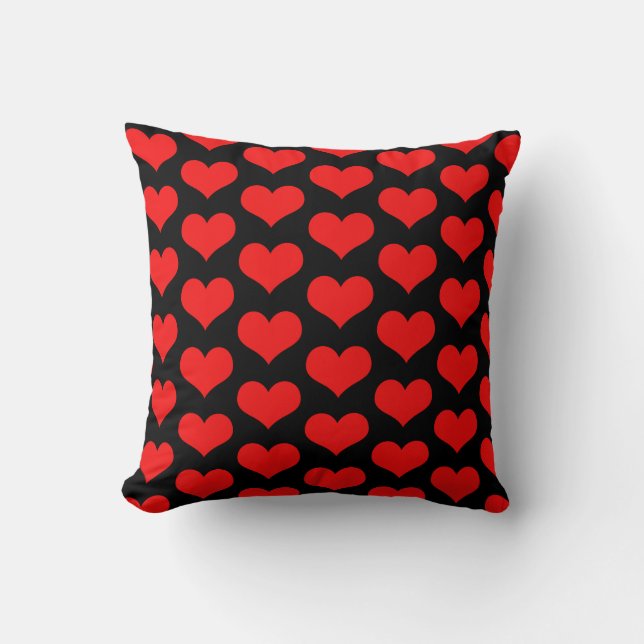 Cute Heart Patterns Valentine's Gift Red Black Cushion (Front)