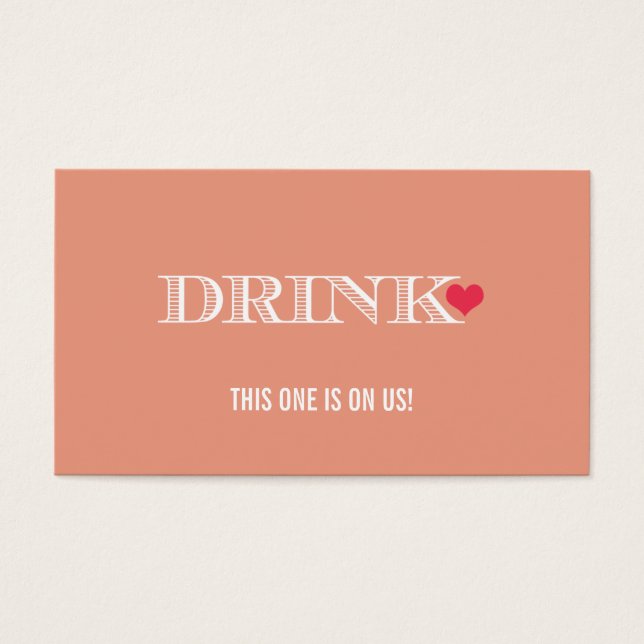 Cute Heart Peach Red Wedding Drink Ticket (Front)