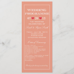Cute Heart Peach Wedding Program Programme