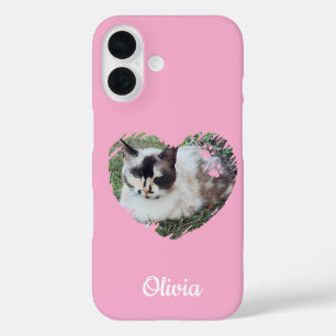 Cute Heart Pet Photo & Paw Prints,Cat Dog,Custom iPhone 16 Case