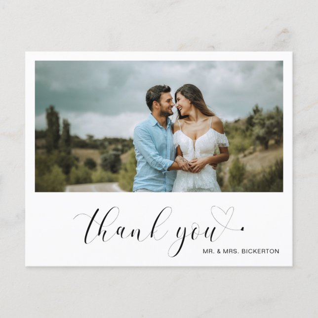 Cute Heart Photo Budget Wedding Thank You Card (Front)