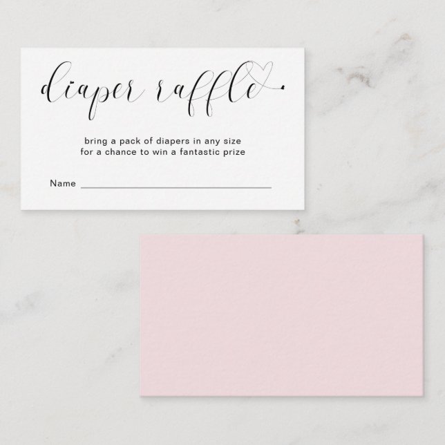 Cute Heart Pink Diaper Raffle Girl Baby Shower Enclosure Card (Front/Back)