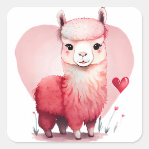 Cute Heart Pink Llama Valentine Square Sticker