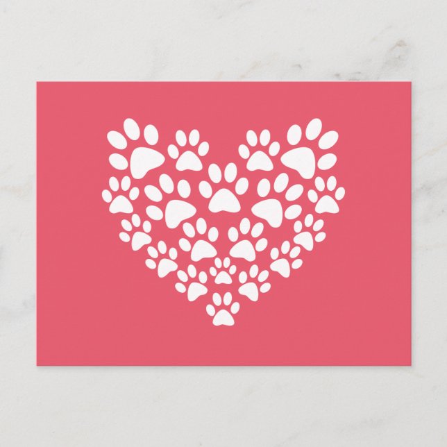 Cute Heart Pink Paw Print Postcard (Front)