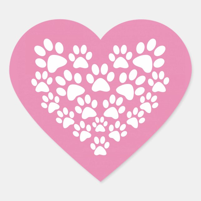Cute Heart Pink Paw Print Sticker (Front)
