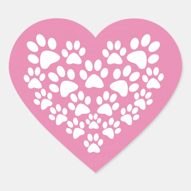 Cute Heart Pink Paw Print Sticker (Front)