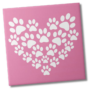 Cute Heart Pink Paw Print Tile