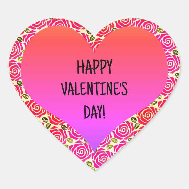 Cute Heart Pink Red Roses Happy Valentine's Day  Heart Sticker (Front)
