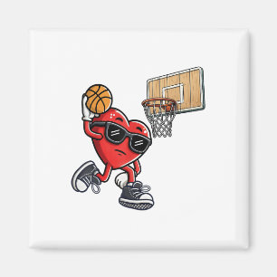 Cute Heart Playing Basketball Valentines Day Baske Magnet