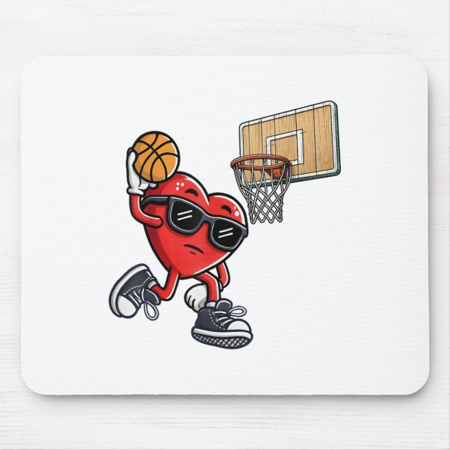 Cute Heart Playing Basketball Valentines Day Baske Mouse Mat (Front)