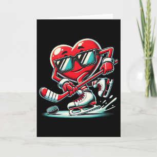 Cute Heart Playing Ice Hockey Valentine's Day Men  Card