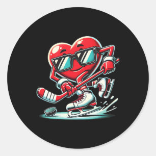 Cute Heart Playing Ice Hockey Valentine's Day Men Classic Round Sticker