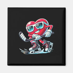 Cute Heart Playing Ice Hockey Valentine's Day Men Magnet