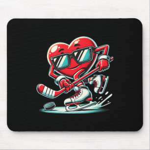 Cute Heart Playing Ice Hockey Valentine's Day Men Mouse Mat
