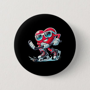 Cute Heart Playing Ice Hockey Valentines Day Men W 6 Cm Round Badge