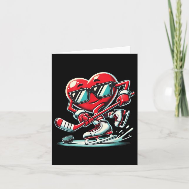 Cute Heart Playing Ice Hockey Valentines Day Men W Card (Front)