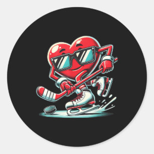 Cute Heart Playing Ice Hockey Valentines Day Men W Classic Round Sticker