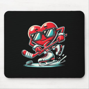 Cute Heart Playing Ice Hockey Valentines Day Men W Mouse Mat