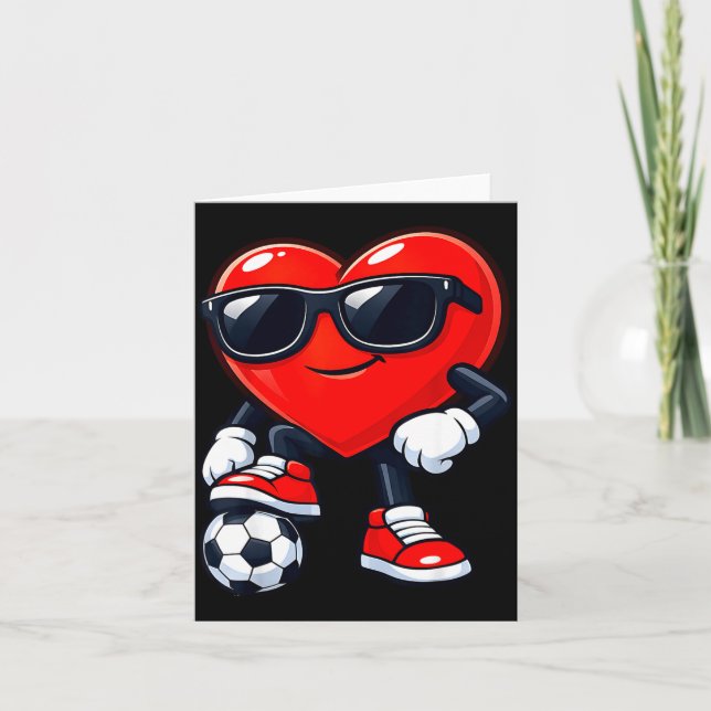 Cute Heart Playing Soccer Valentines Day Soccer Bo Card (Front)