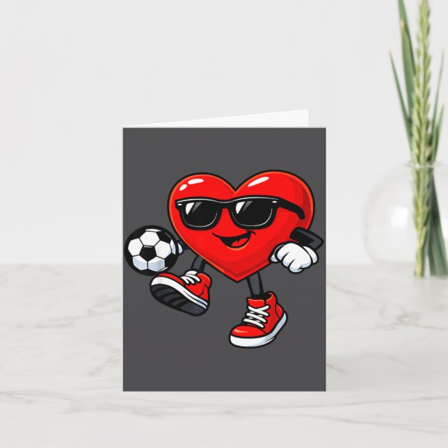 Cute Heart Playing Soccer Valentines Day Soccer Bo Card (Front)