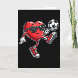 Cute Heart Playing Soccer Valentines Day Soccer Bo Card