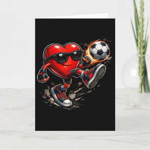 Cute Heart Playing Soccer Valentines Day Soccer Bo Card