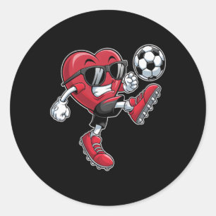 Cute Heart Playing Soccer Valentines Day Soccer Bo Classic Round Sticker
