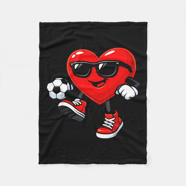 Cute Heart Playing Soccer Valentines Day Soccer Bo Fleece Blanket (Front)
