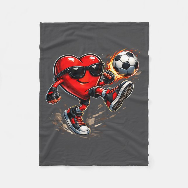 Cute Heart Playing Soccer Valentines Day Soccer Bo Fleece Blanket (Front)