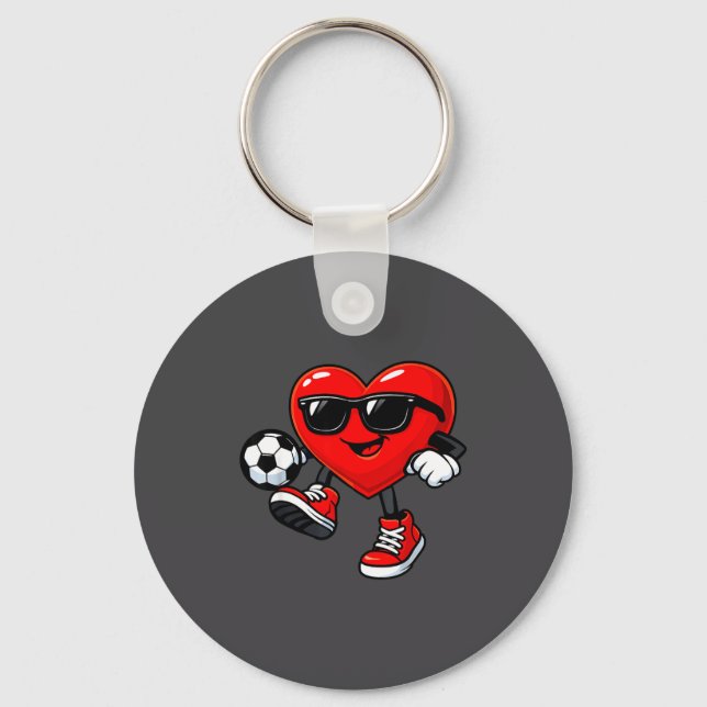 Cute Heart Playing Soccer Valentines Day Soccer Bo Key Ring (Front)
