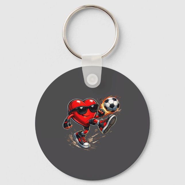 Cute Heart Playing Soccer Valentines Day Soccer Bo Key Ring (Front)