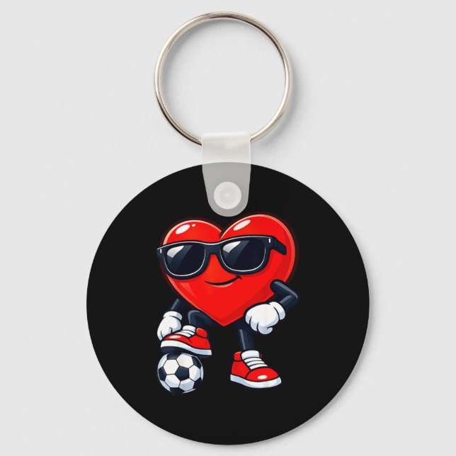 Cute Heart Playing Soccer Valentines Day Soccer Bo Key Ring (Front)