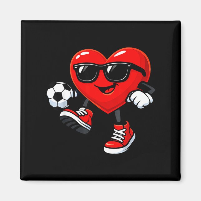 Cute Heart Playing Soccer Valentines Day Soccer Bo Magnet (Front)