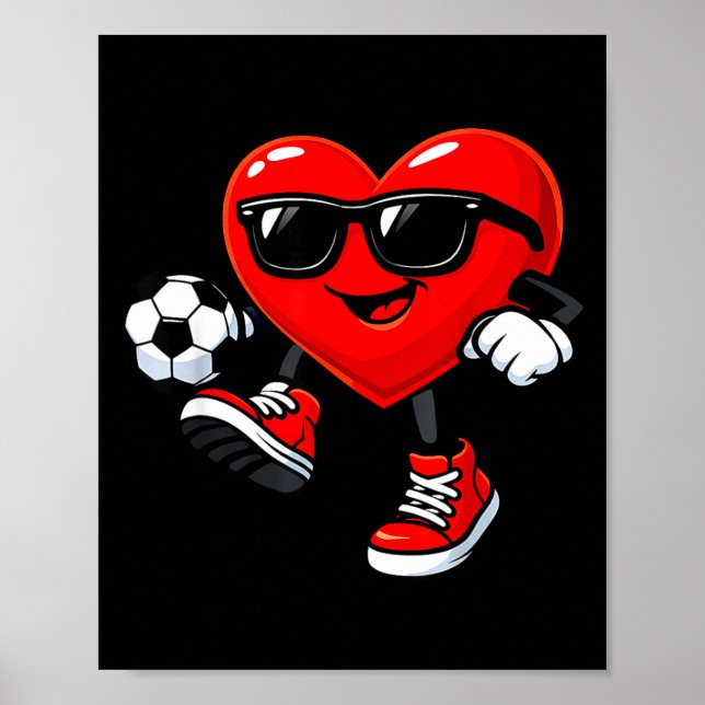 Cute Heart Playing Soccer Valentines Day Soccer Bo Poster (Front)